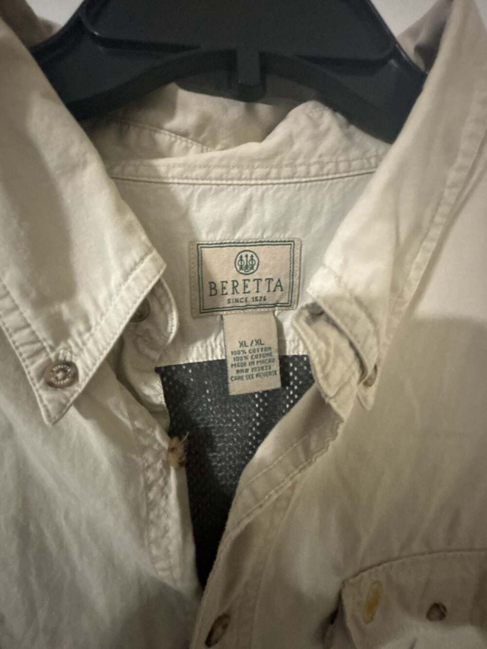 Beretta Men's Beige Vented Cotton Short Sleeve Button Up Utility Shirt XL